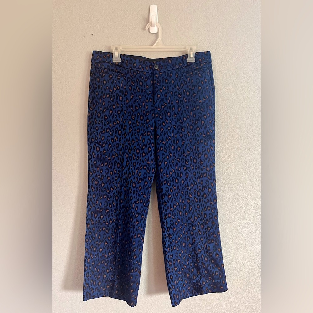 Banana Republic, blue animal print cropped pants.